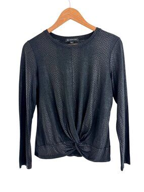 INC International Concepts Black Snakeskin Knot Front Long Sleeve Top Shirt S